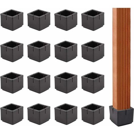 Patins de protection carrés antidérapants en caoutchouc avec feutre pour pieds de chaises et de tables de 31 à 36 mm de diamètre, noirs, lot de 16 KLB (1/5)