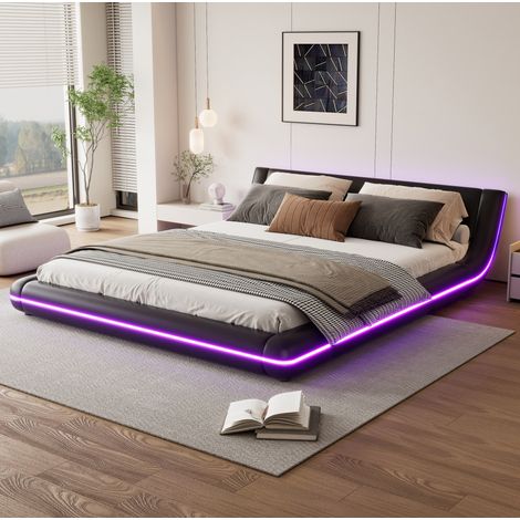 letto matrimoniale 160x200 con LED in PU nero OKMYHOME (1/5)