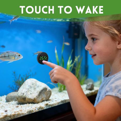 Thermomètre Aquarium, Mini Thermomètre d'Aquarium Numérique avec Ecran Tactile, Affichage LED,Batterie Remplaçable Thermometre Eau sans Fil pour Marine, Eau Doucee, Aquarium