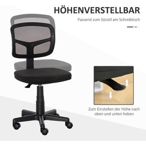 Chaise de bureau ergonomique hauteur réglable pivotante, gain de place sans accoudoirs, assise maille respirante, pour bureau télétravail, noir (1/5)