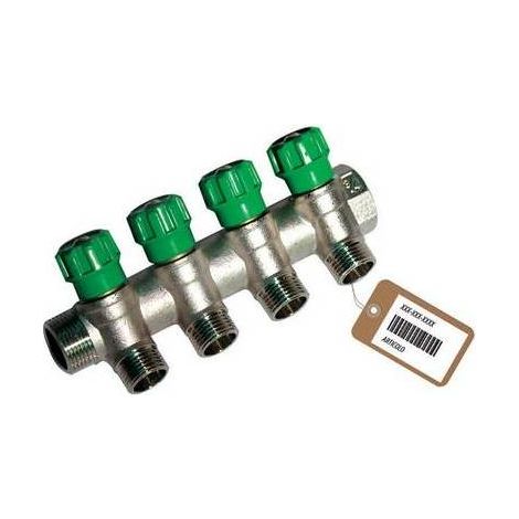 COLLECTEUR LINÉAIRE AVEC ROBINETS D'ARRÊT 4 DÉRIVATIONS IMPEX F-BRICO Dimensions : 3/4 x 1/2