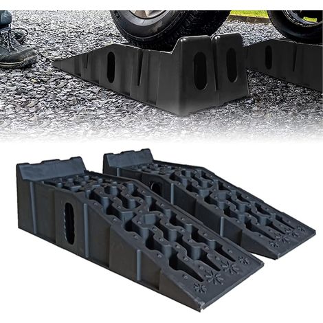 Rampa de coche 1 par de rampas de plástico de 7 toneladas de carga pesada para caravanas, plataforma de acceso para coche, 92 x 32 x 32 cm, elevadores de hasta 170 mm (1/5)