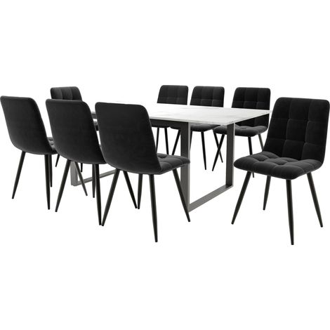 Tavolo allungabile con 8 sedie 140/180x80x75 cm MDF bianco e gambe nere (1/5)