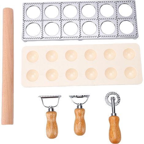 Moule à raviolis à 12 trous avec rouleau à pâtisserie, Kit de 2 fabricants pour usage domestique et en Restaurant (1/5)