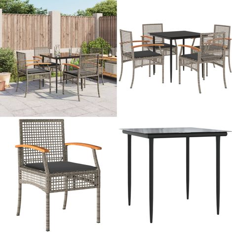 5-tlg. Garten-Essgruppe mit Kissen Grau Poly Rattan - Gartentisch - Gartenstuhl (1/5)