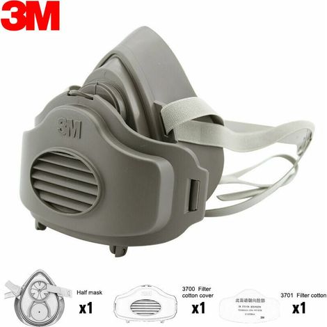 Kaelt - Masque de protection 3M 3200 (demi-masque anti-particules/anti-poussière) + filtre coton 3701 + filtre housse coton 3700 ensemble trois pièces (1/5)