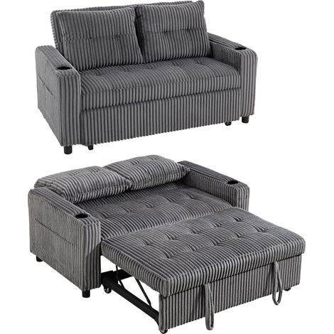 2 Seater Click Clack Sofa Bed with Pull Out Design-Corduroy Upholstery - Charcoal Grey (1/5)