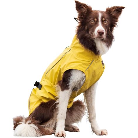1 Imperméable Chien S 40cm Jaune Polyuréthane Polyester Col Haut Sangle Ventrale Ajustable