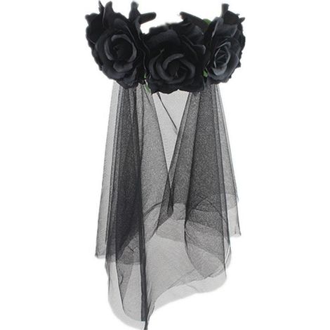 Bandeau noir rétro en maille pour femme, accessoire de coiffure pour carnaval, Halloween et fêtes avec fleurs roses. (1/2)