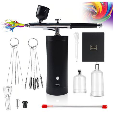 Kit Aérographe, Compresseur Kit Aérographe Portable Sans Fil Kit Aérographe Manuel Rechargeable pour Maquillage, Modelisme Peinture, Décoration de Gâteaux, Art Des Ongles, Tatouage (1/5)