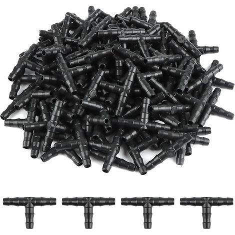 100 Pcs Tee Raccord de Tuyau 4/7mm, T Raccord Connecteur PVC d'arrosage Buse d'atomisation Goutte à Goutte Micro Spray Irrigation Joint pour Tuyau Systèmes Automatique Outil