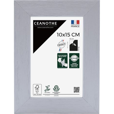 Cadre Photo Gris 10x15 cm et 15x10 cm - Cadre Photo Bois FSC - Convient au Format A6 et Carte Postale – Fabriqué en France – Cadre Photo Karma Gris - Verre acrylique Incassable (1/5)