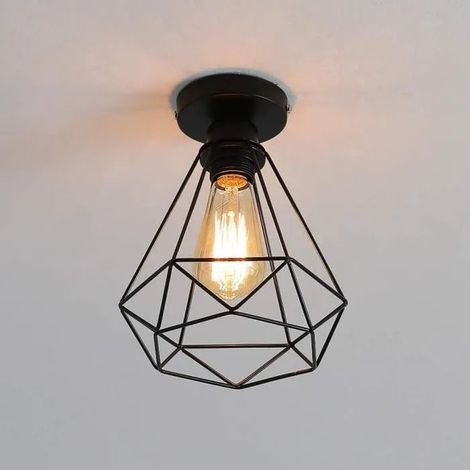 U-Do Plafonnier Cage forme Diamant en Fer Noir design Vintage E27 40W 1Pcs (1/4)