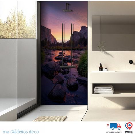 Panneau de douche : Montagne et crepuscule - Alu composite - 90 - 245 (1/3)