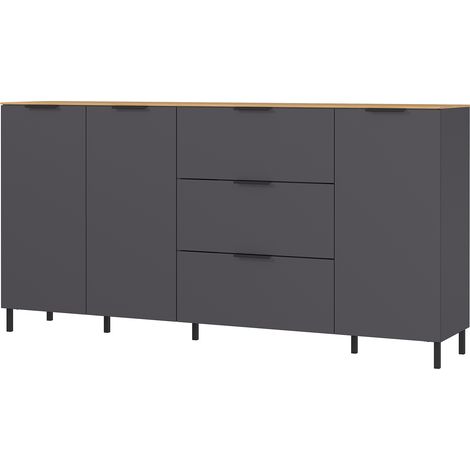 Buffet design gris et bois 3 portes 3 tiroirs 192cm Costal