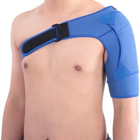 Correcteur d'épaule perforé pressurisé amélioré, taille petite (31-38 pouces), bleu, respirant et ajustable. (1/5)