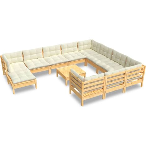 Muebles de jardín 10 pzas y cojines madera de pino crema vidaXL (1/5)