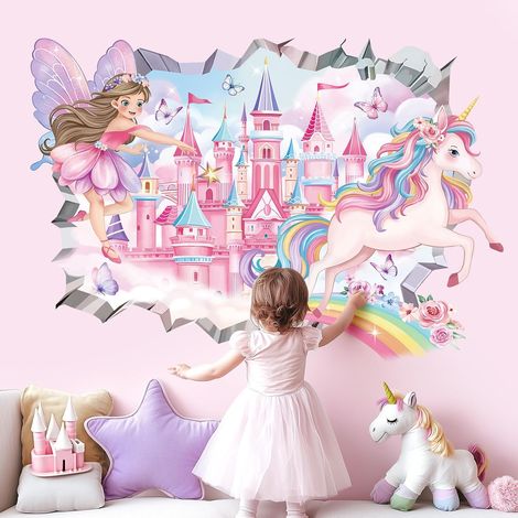 Stickers Muraux Enfants 3D Fée Château Autocollant Mural Licorne (1/5)