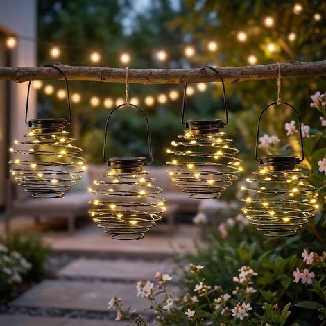 LED Solarleuchte Hängelampe Bienennest Solarlampe Garten Spirale anthrazit Außenleuchte, 18x LED warmweiß, D 15 cm, 4er Set (1/5)