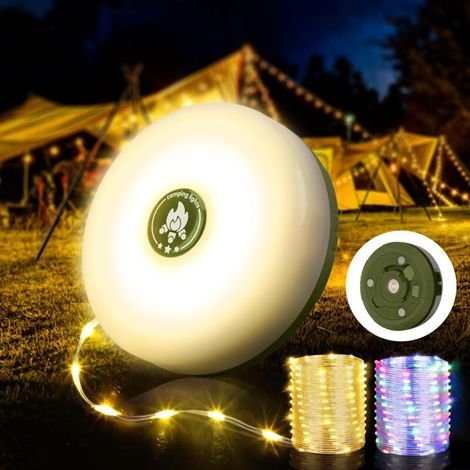 Guirlande lumineuse décorative de 10 m pour le camping - Lampe extérieure étanche 4 en 1 - Lampe décorative pour tente ou terrasse - Éclairage d'ambiance pour la randonnée - Couleurs chaudes (1/5)