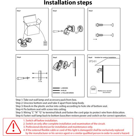 Ortviai Applique Extérieure à Détecteur de Mouvement 2 Têtes, IP65, 3000K/4000K/6000K, Aluminium Recouvert de Plastique