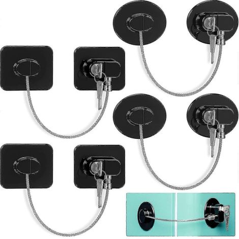 Lot de 4 verrous de sécurité pour réfrigérateur avec 8 clés, verrou de sécurité enfant pour congélateur et placard avec ruban adhésif pour appareils de cuisine, ouvrable.
