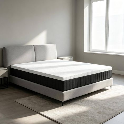 Matelas 140x190 cm à ressorts ensachés 7 zones avec mousse à mémoire de forme, 25 cm, blanc et gris (1/5)