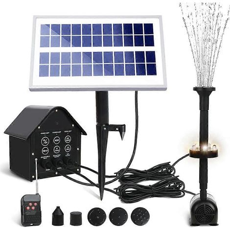 Pompe à fontaine solaire avec 5 lumières LED, capacité de 3,6 W, débit de 200 litres/heure, 5 styles de fontaine adaptés aux piscines. (1/5)