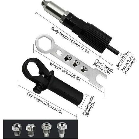 Adaptateur de Pistolet à Rivets, Pistolet Électrique avec Boîtier en Aluminium, Outil d'Insertion pour Perceuse (1/4)