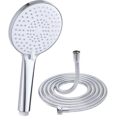 Cabezal de ducha de alta presión con manguera de 1,6 m - 3 tipos de chorro, antical (Φ120 mm), ahorro de agua, cromado (1/5)