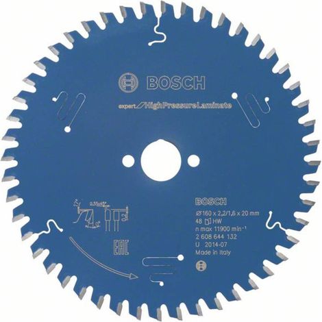 Bosch – Lame de scie circulaire 160mm – Alésage 20mm – 48 dents – Pour stratifiés haute pression – Denture MicroteQ anti-vibration