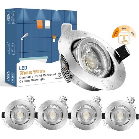 10× IP44 Spot Encastrable Blanc Salle de Bain Dimmable 7W Equi. 70W Ampoule Halogène Blanc Chaud 2800k Spot Encastré Extra Plat 28mm Plafonnier Encastrable Orientable 220V 700LM Éclairage Rond (1/5)