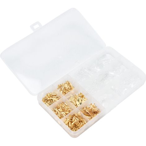 270pcs bare spring connector terminals, gold and silver mating terminals with insulating sleeves, 2.8/4.8/6.3mm insulated wire crimp terminals (1/5)