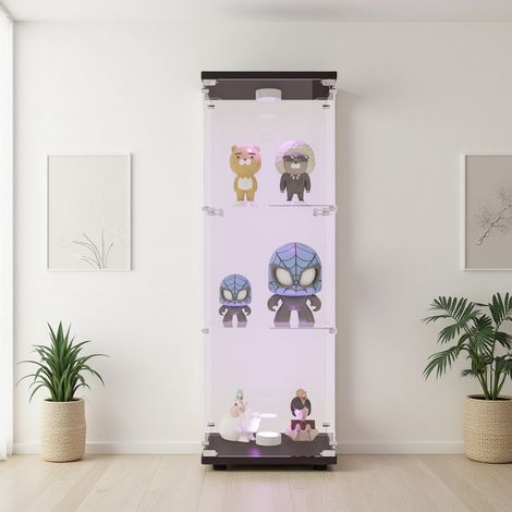 Fortuna Lai – Vitrine en verre trempé 125x43x37 cm – 3 étagères – Éclairage LED personnalisable – Verrouillage intégré – Pour salon, chambre, bureau (1/5)