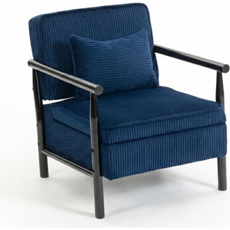 Fauteuil bleu de style médiéval en bois avec espace de rangement, convenant aux chambres et aux vérandas (1/5)