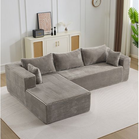 Sofá modular esquinero gris en pana con chaise longue reversible y asiento profundo (1/5)