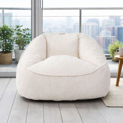 Fauteuil Pouf Poire Relaxant Ergonomique avec Dossier – Assise Confortable pour Salon, Chambre et Jardin – Blanc Ivoire