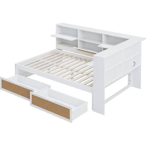 Multifunktionsbett 140x200 cm weiß mit Schubladen und USB-Anschluss MODENUIT (1/5)