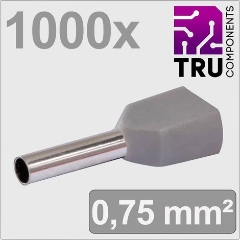 TRU COMPONENTS TC-13377228 Capocorda doppio 0.75 mm² Parzialmente isolato Grigio 1000 pz.