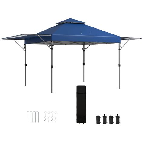 Gazebo Pieghevole 5x3m con Pareti Estensibili, Altezza Regolabile e Borsa con Ruote, Blu