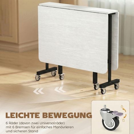 Table pliante mobile avec 6 roues freinables, table de cuisine et salle à manger escamotable pour petits espaces, blanc (1/5)