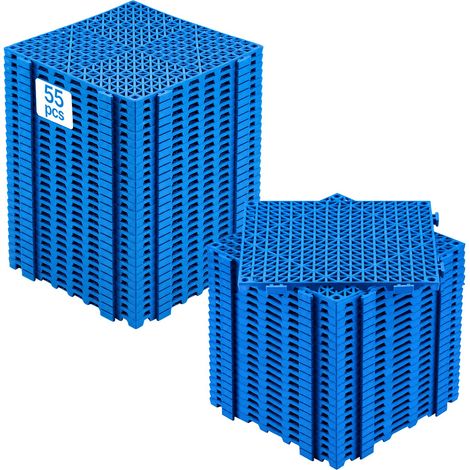 Lot de 55 Dalles de Jardin Piscine 30x30x1,5 cm Bleu Dalle Clipsable Ajourée Antidérapante en PVC Drainage Rapide Revêtements de Sol Extérieur Intérieur pour Terrasse Cuisine Spa Salle de Bain (1/5)