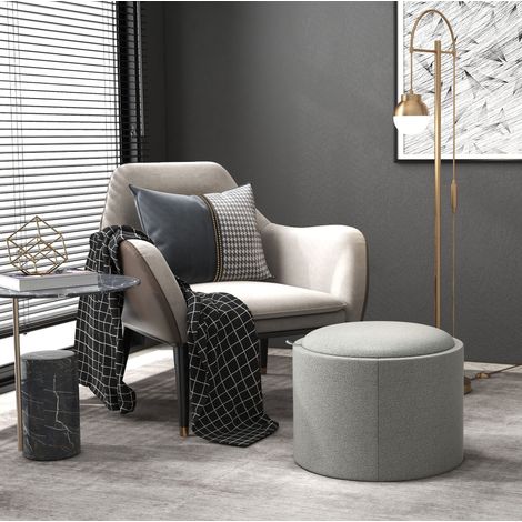 MEUBLIV puf de almacenaje redondo 56x56x42 cm gris con tapa elevable, sin montaje (1/5)