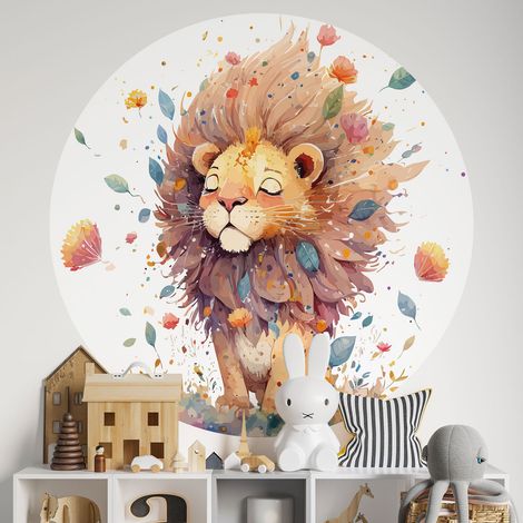 Sticker mural rond / cercle Enfants - Lion - Diamètre 30 cm - Adhésif MAT (1/2)