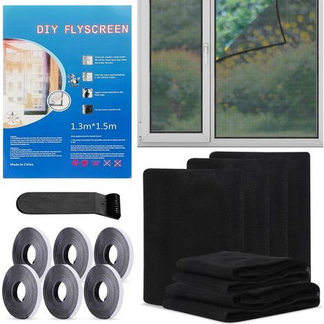 6 Pièces Moustiquaire Fenetre, 130x150cm Moustiquaire Pour Fenêtre Avec Rouleaux De Bandes Autocollantes, Moustiquaire Adhésive pour Fenêtre, Anti Mouche Moustiques (Noir) (1/5)