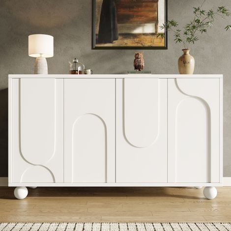 Armoire de rangement moderne blanche avec étagères réglables, conception anti-basculement, 120x35x71cm, buffet pour salon et salle à manger (1/5)
