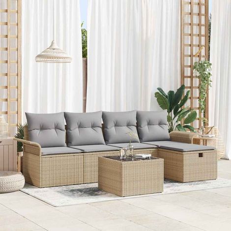 Conjunto de sofás de jardín 6 uds. Beige y Gris Claro vidaXL (1/5)