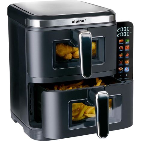 Air Fryer Double XXL - Airfryer 11L - Friteuse à air chaud avec 2 paniers - Four duo pour 8 personnes - Écran pliable - Fonction minuterie jusqu’à 60 minutes - Température 60-200°C - Noir (1/5)