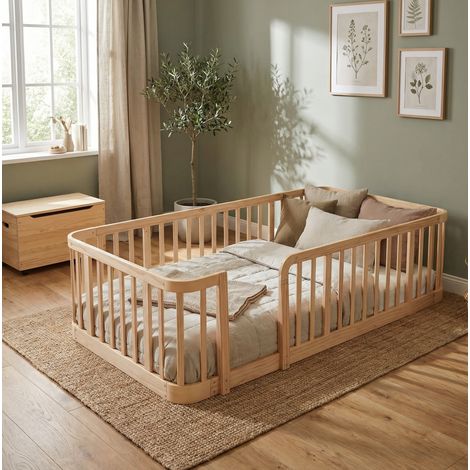 REDOM Box bambini modulare 205x95x52 cm, bordi arrotondati, fondo anti pizzicamento, legno ingegnerizzato, naturale (1/5)