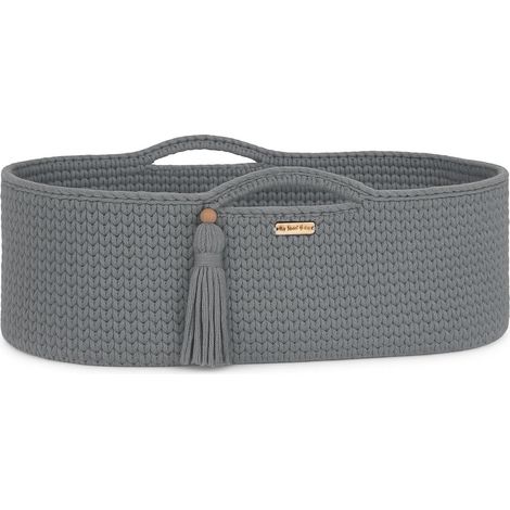 Moisés de algodón bohemio hecho a mano con colchón - Gris oscuro (1/5)